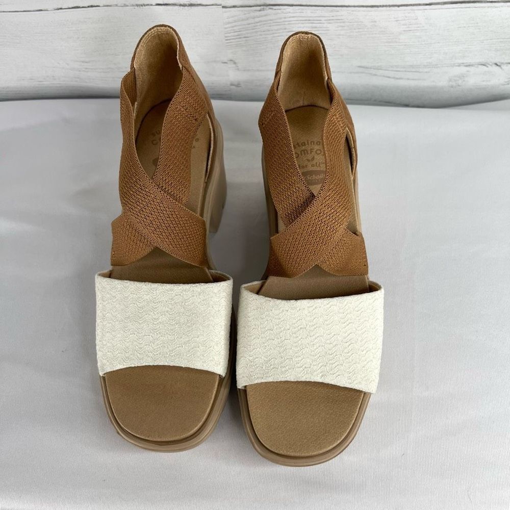 Dr. Scholl's Women's Crisscross Open Toe Block Heel Sandals Brown/White Sz 6 NWT